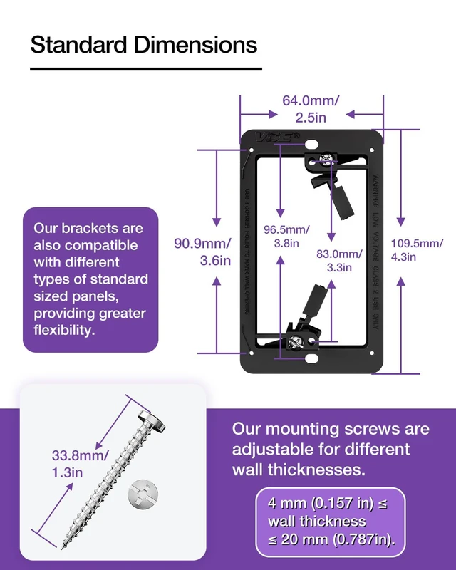 Alt view image 12 of 12 - Low Voltage Mounting Bracket Single Gang Wall Plate, Flush Low Voltage Box for Network, HDMI, Coaxial, Speaker, Telephone Cables, Black, 15 Pack