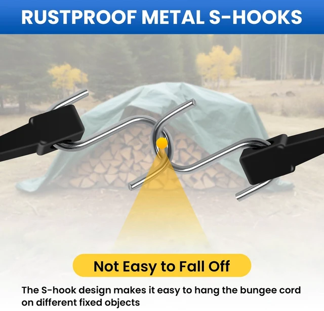 Alt view image 12 of 12 - 31" (20 Packs) Bungee Cords with Hooks Rubber Tarp Straps with 150% Max Stretch, 100% EPDM Bungee Cords with Metal Crimped S Hooks, Ideal for Securing Tarps, Cargo, Canvases, Weatherproof