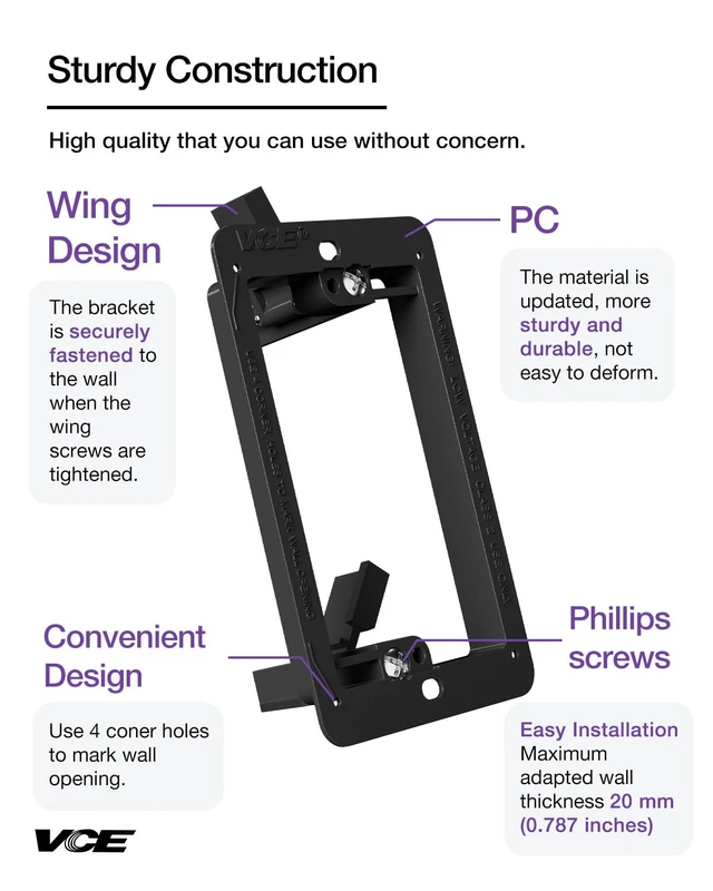 Alt view image 11 of 12 - Low Voltage Mounting Bracket Single Gang Wall Plate, Flush Low Voltage Box for Network, HDMI, Coaxial, Speaker, Telephone Cables, Black, 15 Pack