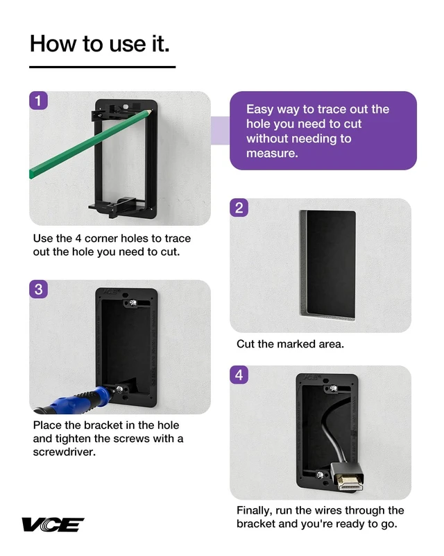 Alt view image 10 of 12 - Low Voltage Mounting Bracket Single Gang Wall Plate, Flush Low Voltage Box for Network, HDMI, Coaxial, Speaker, Telephone Cables, Black, 15 Pack