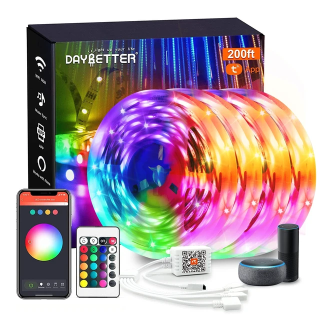 Alt view image 8 of 14 - Smart WiFi Led Lights, Tuya App Controlled, Compatible with Alexa and Google Assistant, Timer Schedule, RGB Strip Color Changing Décor for Bedroom Party Kitchen, 200ft