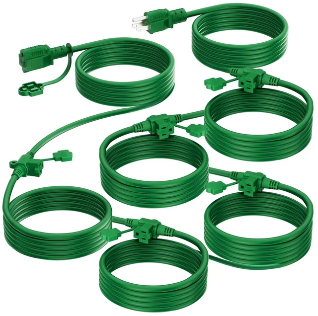 Alt view image 8 of 14 - Outdoor Extension Cord 50 FT, Evenly Spaced 6 Outlets, Green 16/3 SJTW Weatherproof Multiple Outlets Wire, For Christmas Halloween Lights Decoration, ETL Listed