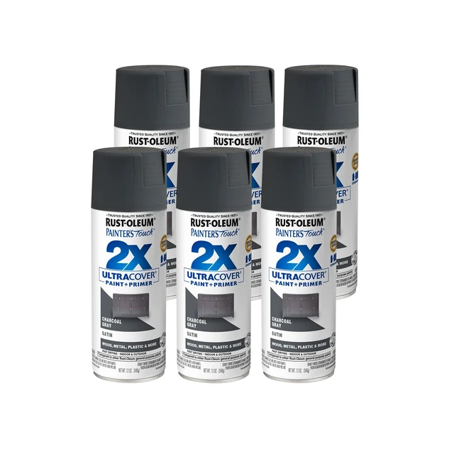 Alt view image 4 of 6 - Painter's Touch 2X Ultra Cover Spray Paint, Satin Charcoal Gray Indoor and Outdoor Surfaces (Metal, Wood, Plastic), Fast Dry, Durable, Sprays from Any Angle, Comfort Tip, Oil Based, 6 Pack