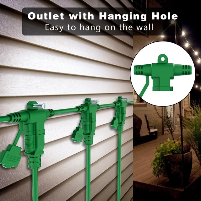 Alt view image 13 of 14 - Outdoor Extension Cord 50 FT, Evenly Spaced 6 Outlets, Green 16/3 SJTW Weatherproof Multiple Outlets Wire, For Christmas Halloween Lights Decoration, ETL Listed