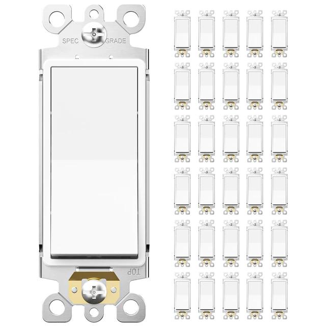 Alt view image 8 of 14 - 30 Pack Single Pole Light Switch, UL Listed, 15A 120/277V On/Off Rocker Paddle Interrupter Wall Switch, Grounding Screw, Suitable for Home and Business, No Wall Plate Included, White