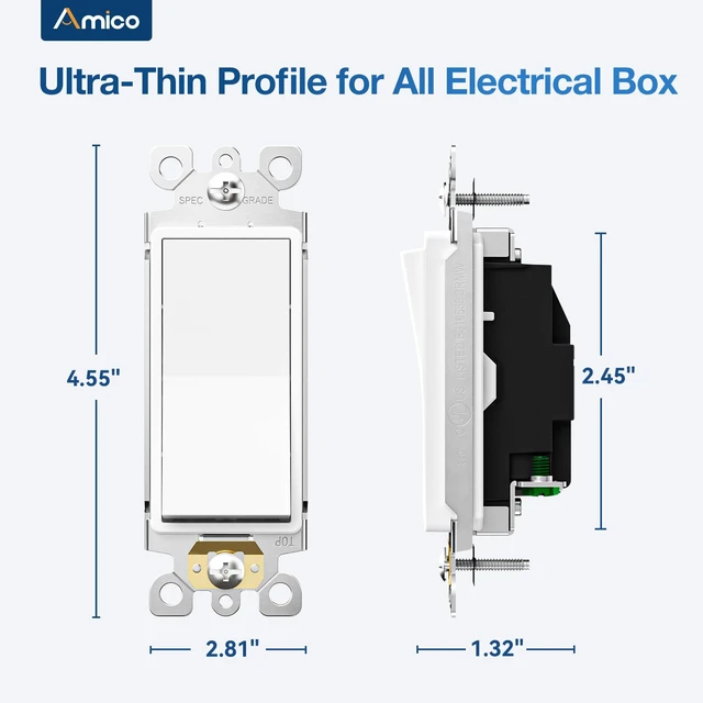 Alt view image 11 of 14 - 30 Pack Single Pole Light Switch, UL Listed, 15A 120/277V On/Off Rocker Paddle Interrupter Wall Switch, Grounding Screw, Suitable for Home and Business, No Wall Plate Included, White