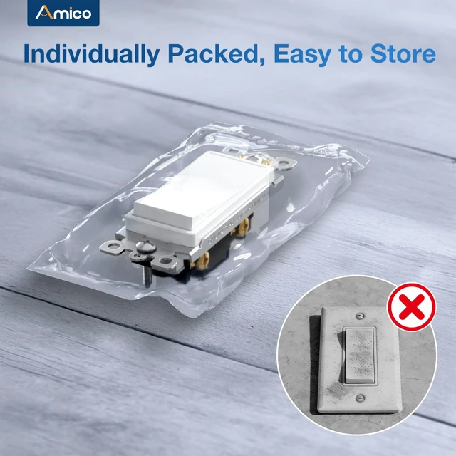 Alt view image 10 of 14 - 30 Pack Single Pole Light Switch, UL Listed, 15A 120/277V On/Off Rocker Paddle Interrupter Wall Switch, Grounding Screw, Suitable for Home and Business, No Wall Plate Included, White