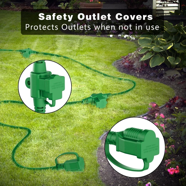 Alt view image 12 of 14 - Outdoor Extension Cord 50 FT, Evenly Spaced 6 Outlets, Green 16/3 SJTW Weatherproof Multiple Outlets Wire, For Christmas Halloween Lights Decoration, ETL Listed