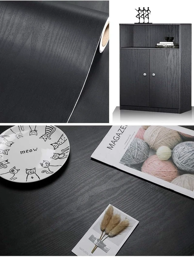 Alt view image 9 of 14 - Black Wood Peel and Stick Wallpaper Wood Contact Paper 11.8" × 590" Self-Adhesive Wallpaper Removable Waterproof Wall Paper Vinyl for Countertop Furniture Kitchen Countertop Easy to Clean