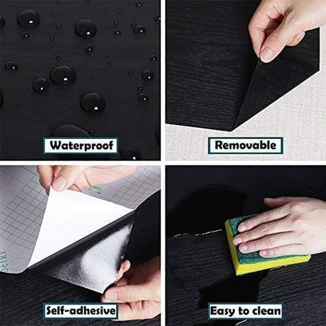 Alt view image 11 of 14 - Black Wood Peel and Stick Wallpaper Wood Contact Paper 11.8" × 590" Self-Adhesive Wallpaper Removable Waterproof Wall Paper Vinyl for Countertop Furniture Kitchen Countertop Easy to Clean