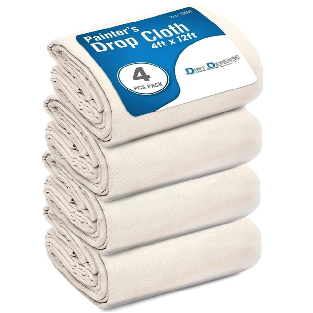 Alt view image 8 of 14 - Pack of 4: 4x12 Drop Cloth Cotton Tarp Large Canvas Tarp for Art Supplies, Drop Cloths for Painting Supplies/Paint Canvas Fabric and Furniture Cover from Paint by