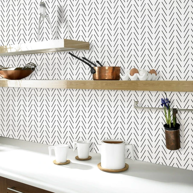 Alt view image 12 of 14 - Black and White Peel and Stick Wallpaper Herringbone Contact Paper 17.7in x 393.7in Black Geometric Removable Wallpaper Modern DIY Self Adhesive Wallpaper for Livingroom Bathroom Decor