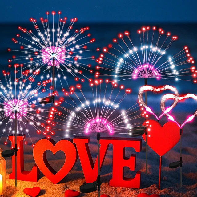 Alt view image 8 of 14 - Solar Firework Fairy Garden Lights Outdoor, Red/White/Pink, 6 Pack 120 LEDs, Waterproof, Fairy Garden Decor, Auto On/Off, Solar Powered, for Yard, Patio, Porch, Flower Pot, Pathway
