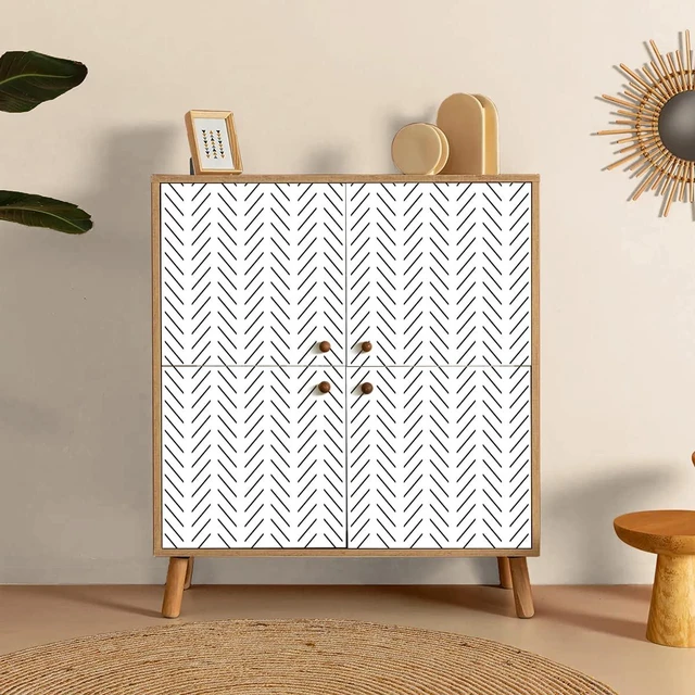 Alt view image 14 of 14 - Black and White Peel and Stick Wallpaper Herringbone Contact Paper 17.7in x 393.7in Black Geometric Removable Wallpaper Modern DIY Self Adhesive Wallpaper for Livingroom Bathroom Decor