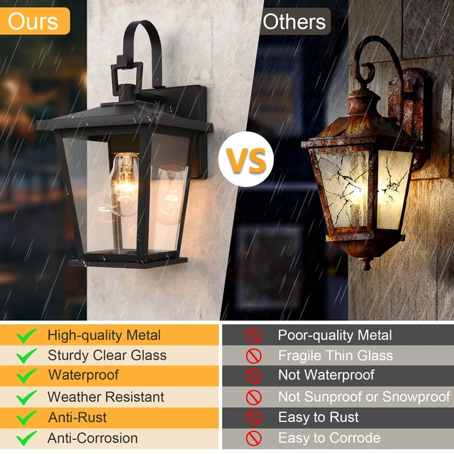 Alt view image 13 of 14 - Outdoor Light Fixtures Wall Mount, Waterproof Exterior Wall Lanterns with Glass, Matte Black, Outside Wall Sconces, Front Porch Lighting for House Garage Doorway Patio 12.5 in