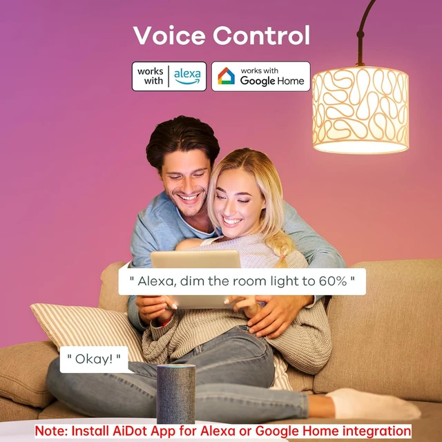 Alt view image 12 of 14 - Smart Light Bulbs, Work with Alexa, Google Home, AiDot Remote Control, 16 Million Color Changing, 1800K-6500K White, 2.4G WiFi+Bluetooth, Preset Scene, A19 E26, 60W 800LM, 6Pack