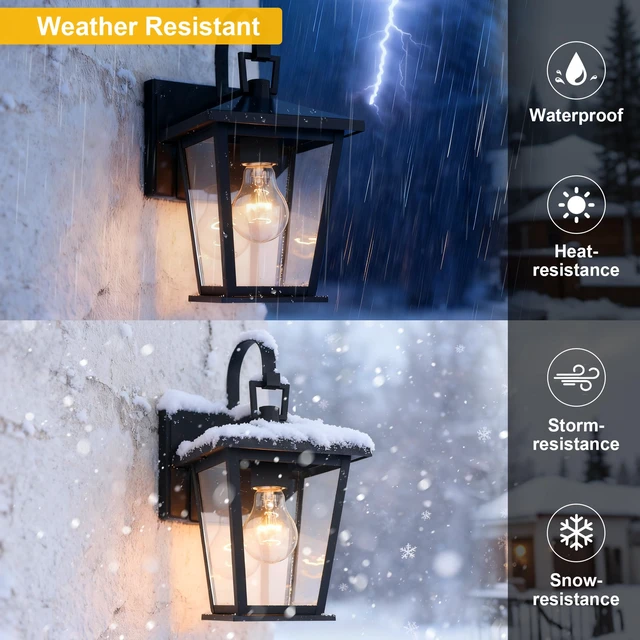 Alt view image 9 of 14 - Outdoor Light Fixtures Wall Mount, Waterproof Exterior Wall Lanterns with Glass, Matte Black, Outside Wall Sconces, Front Porch Lighting for House Garage Doorway Patio 12.5 in