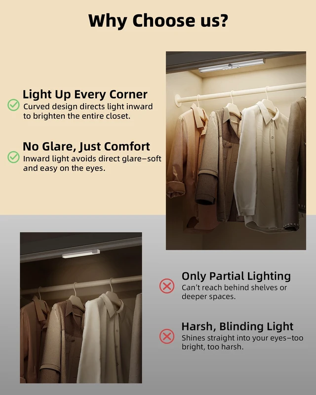 Alt view image 9 of 14 - 15in Closet Lights, Motion Sensor Lights Rotatable Sensor, Rechargeable Battery, No-Glare, 3 Color Temps, Dimmable, Indoor Use, Pantry, Wardrobe, 2 Pack