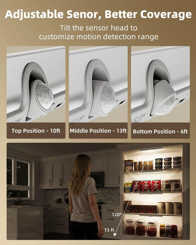 Alt view image 10 of 14 - 15in Closet Lights, Motion Sensor Lights Rotatable Sensor, Rechargeable Battery, No-Glare, 3 Color Temps, Dimmable, Indoor Use, Pantry, Wardrobe, 2 Pack