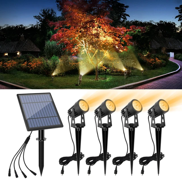 Alt view image 8 of 14 - Metal Solar Spot Lights Outdoor with 9.8ft Cable Solar Powered Landscape Lighting Low Voltage IP65 Waterproof Auto On/Off for Outside Garden Yard Landscape Pathway Garage-Warm White(4-in-1)