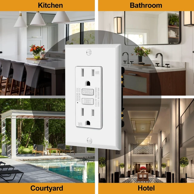 Alt view image 10 of 14 - 5 Pack 15 Amp TR GFCI Outlets, Outdoor GFI, ETL Listed, White Slim Design, 15A GFI, Weather Resistant with LED Indicator, Ground Fault Circuit Interrupter, Wallplate Included