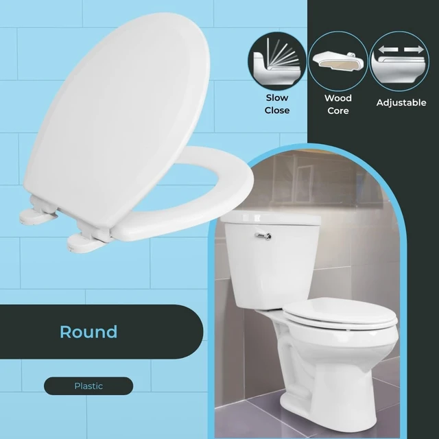 Alt view image 9 of 14 - Round Toilet Seat, Slow Close, Wood Core/Plastic Finish, USA, Crane Heavy-Duty Wood Core with Plastic Scratch-Resistant Finish, Made in the USA, DSAMAZ7SC-301