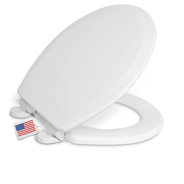 Alt view image 8 of 14 - Round Toilet Seat, Slow Close, Wood Core/Plastic Finish, USA, White Heavy-Duty Wood Core with Plastic Scratch-Resistant Finish, Made in the USA, DSAMAZ7SC-001