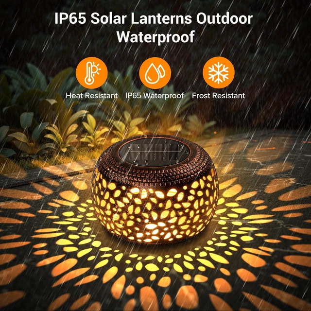 Alt view image 10 of 14 - Solar Lanterns Outdoor Waterproof, 4 Pack Flower Petal Solar Garden Lights with 2 Lighting Colors, Vintage Metal Outdoor Patio Garden Decor - Unique Gifts for Women Mom Sisters Birthday
