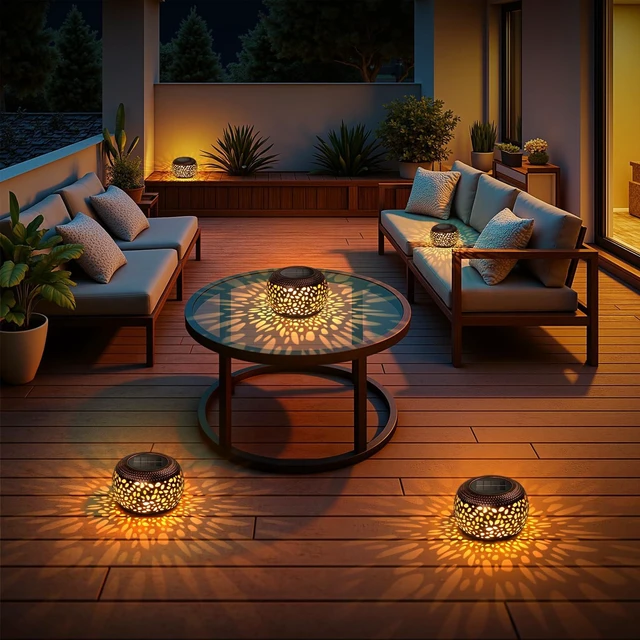 Alt view image 12 of 14 - Solar Lanterns Outdoor Waterproof, 4 Pack Flower Petal Solar Garden Lights with 2 Lighting Colors, Vintage Metal Outdoor Patio Garden Decor - Unique Gifts for Women Mom Sisters Birthday