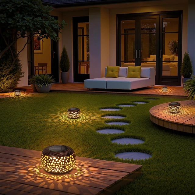 Alt view image 14 of 14 - Solar Lanterns Outdoor Waterproof, 4 Pack Flower Petal Solar Garden Lights with 2 Lighting Colors, Vintage Metal Outdoor Patio Garden Decor - Unique Gifts for Women Mom Sisters Birthday