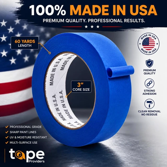 Alt view image 9 of 14 - Made in USA Blue Painters Tape - 2 inch x 60 yds. (6 Pack) Thick & Wide Masking Tape for Safe Wall Painting, Building, Remodeling, Labeling, Edge Finishing
