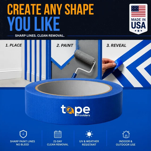 Alt view image 11 of 14 - Made in USA Blue Painters Tape - 2 inch x 60 yds. (6 Pack) Thick & Wide Masking Tape for Safe Wall Painting, Building, Remodeling, Labeling, Edge Finishing
