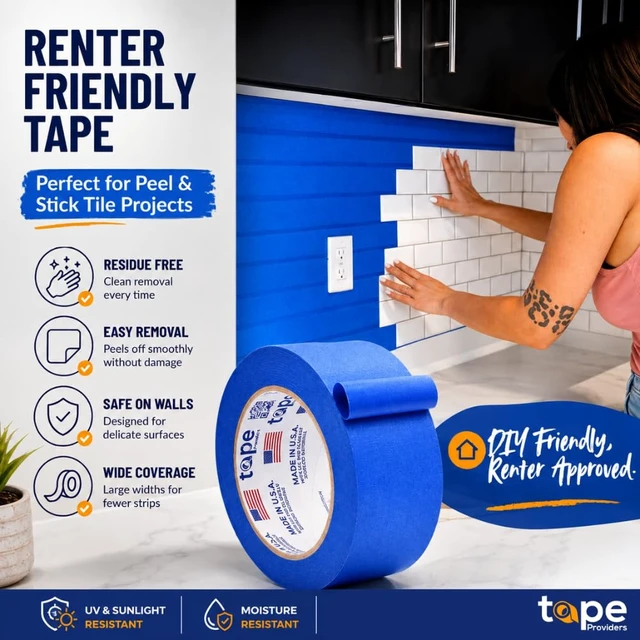 Alt view image 12 of 14 - Made in USA Blue Painters Tape - 2 inch x 60 yds. (6 Pack) Thick & Wide Masking Tape for Safe Wall Painting, Building, Remodeling, Labeling, Edge Finishing