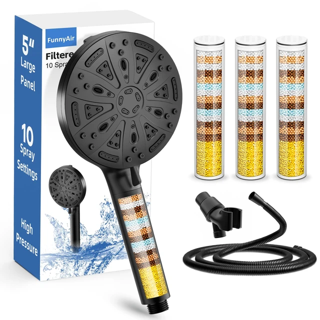 Alt view image 8 of 14 - Black Filtered Shower Head Handheld, 3 Filters Hard Water Softener 9 Spray Modes, High Pressure, 20-Stage Filtration, Remove Chlorine and Heavy Metals, Relieve Dry Itchy Skin, Hose Included