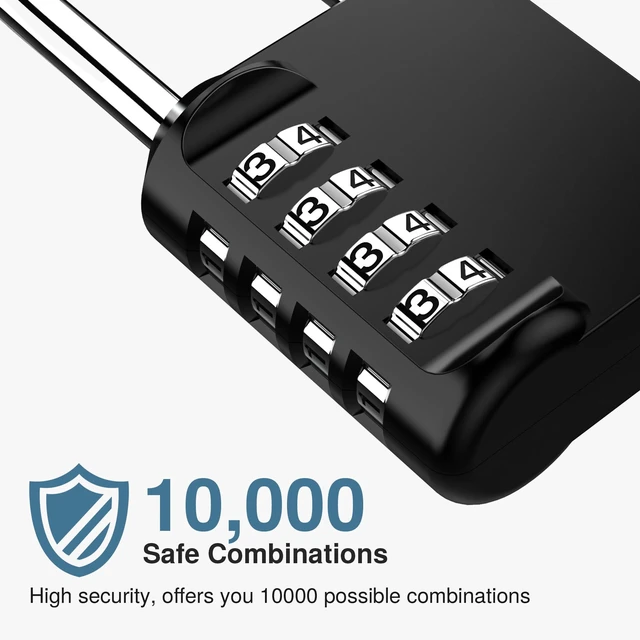 Alt view image 8 of 12 - 10 Pack Combination Lock 4 Digit 2.6 Inch Padlock Gate Shed Black For Outdoor Fence, Hasp locker, Long shackle, Side Window, Resettable, Weatherproof, Crack Cutting Resist, Hardened Steel