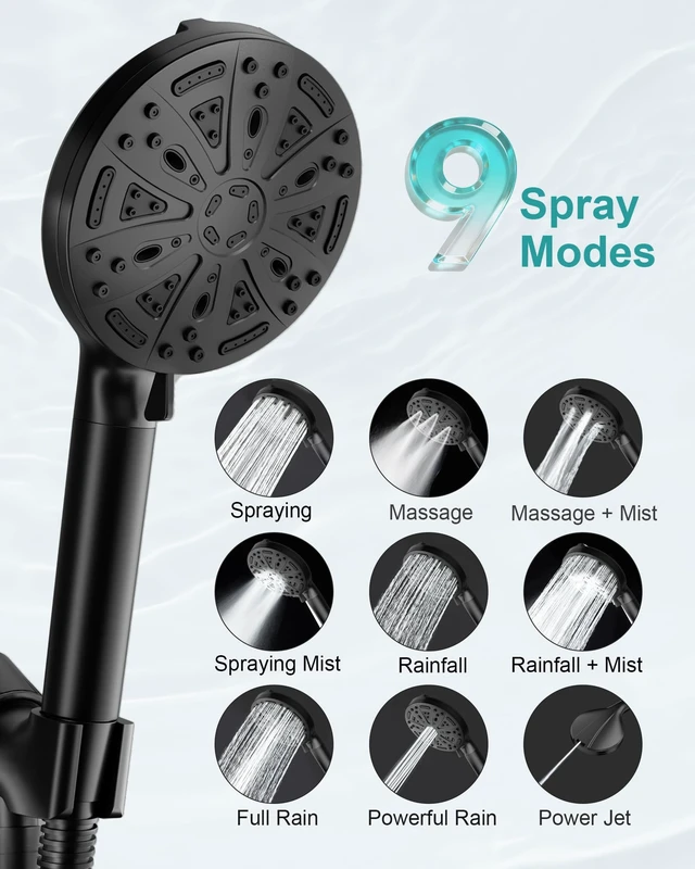 Alt view image 13 of 14 - Black Filtered Shower Head Handheld, 3 Filters Hard Water Softener 9 Spray Modes, High Pressure, 20-Stage Filtration, Remove Chlorine and Heavy Metals, Relieve Dry Itchy Skin, Hose Included