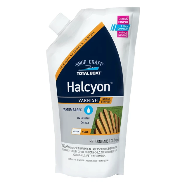 Alt view image 8 of 14 - Halcyon Water-Based Marine Varnish for Wood - Clear Gloss Quart Marine-Grade Polyurethane Wood Finish; Easy to Apply; 1-Hour Recoat; Ideal for Boats, Furniture, and Interior/Exterior Wood
