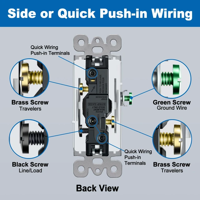 Alt view image 9 of 12 - 30 Bulk 3-Way Decorator Wall Light Switch with Wallplate, 3 Wire UL Listed, 15A 120V/277V, Single Pole or Three Way, On/Off Rocker Paddle Wall Switch, Residential and Commercial Grade, White