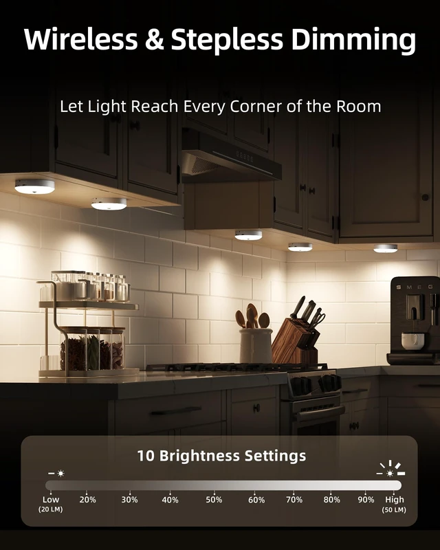 Alt view image 10 of 14 - RGB Puck Lights with Charging Station, Motion Sensor Cabinet Lights 6-Pack with Remote, Rechargeable, Wireless, 3 Color Temps, 12 RGB Colors, Magnetic, Dimmable, for Counter, Closet, Shelf