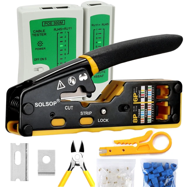 Alt view image 8 of 14 - Pass Through RJ45 Crimp Tool Kit Ethernet Crimper CAT5 Cat5e Cat6 Crimping Tool Kit