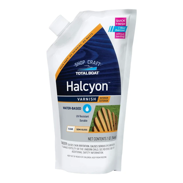 Alt view image 8 of 14 - Halcyon Water-Based Marine Varnish for Wood - Clear Semi-Gloss Qt Marine-Grade Polyurethane Wood Finish; Easy to Apply; 1-Hour Recoat; Ideal for Boats, Furniture, and Interior/Exterior Wood