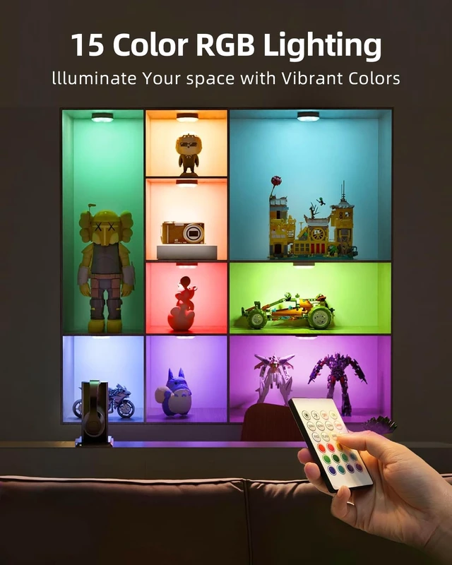 Alt view image 14 of 14 - RGB Puck Lights with Charging Station, Motion Sensor Cabinet Lights 6-Pack with Remote, Rechargeable, Wireless, 3 Color Temps, 12 RGB Colors, Magnetic, Dimmable, for Counter, Closet, Shelf