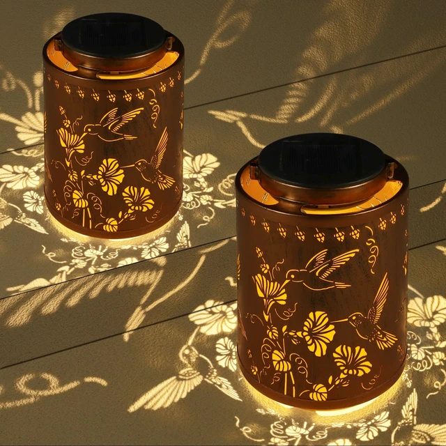 Alt view image 8 of 14 - 2 Pack Solar Lanterns Outdoor Waterproof Garden Decor Gifts for Women Metal Hanging Solar Lights Decoration for Outside LED Lanterns for Yard Patio Birthday Gifts Mon Grandma Hummingbirds