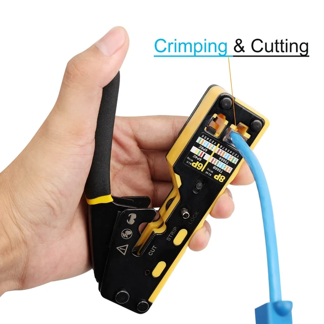 Alt view image 11 of 14 - Pass Through RJ45 Crimp Tool Kit Ethernet Crimper CAT5 Cat5e Cat6 Crimping Tool Kit