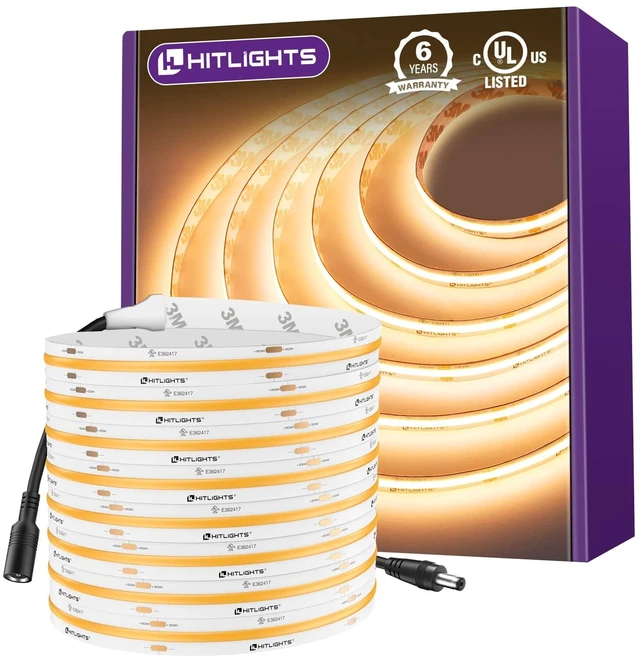 Alt view image 8 of 14 - COB LED Strip Lights Warm White 2700K, 16.4ft 24V Tape, UL Listed 2560 LEDs, 350+ lm/ft, CRI 90+, IP30, High Density, Cuttable, Rope Lighting for Kitchen Cabinets, Power Source Not Included