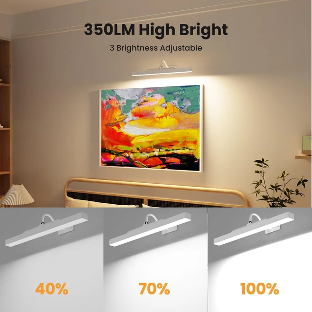 Alt view image 11 of 14 - Picture Light with Remote - 16in White Rechargeable Battery Wall Light for Paintings, Cordless Wall Sconce for Art Painting & Photo Frames, 5000mAh with Timer, 350LM Brightness (3-Pack)