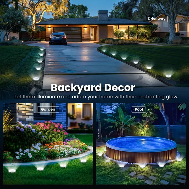Alt view image 8 of 12 - 16 Pack Solar Ground Lights Outdoor, Backyard Decor Cool White IP65 Waterproof Stainless Steel Landscape Lighting for Walkway, Driveway, Pathway, Garden, Patio
