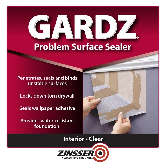 Alt view image 9 of 14 - Gardz Water-Based Problem Surface Sealer, Clear, 1 Gallon Gardz problem surface sealer, 1 Gallon. Clear water-base sealer hardens & seals damaged drywall, torn paper. - Home Decor Products