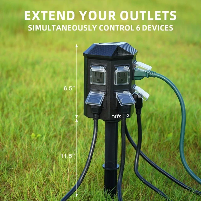 Alt view image 9 of 12 - Outdoor Power Strip Weatherproof, 15 FT Extension Cord with Stake, 6 Grounded Outlets for Christmas Yard Decorations and Inflatables, 15A/1875W, ETL Listed