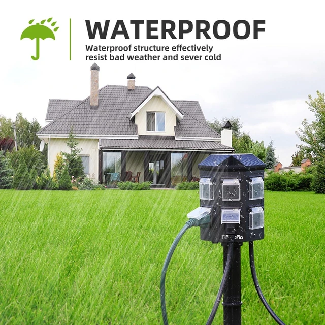Alt view image 11 of 12 - Outdoor Power Strip Weatherproof, 15 FT Extension Cord with Stake, 6 Grounded Outlets for Christmas Yard Decorations and Inflatables, 15A/1875W, ETL Listed